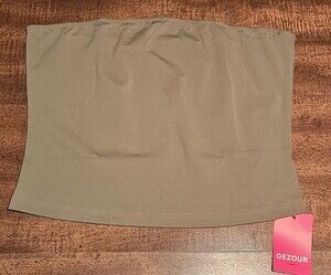 GEZOUR Tube Top Women XL Solid Olive Green Strapless Bandeau Stretch Layering